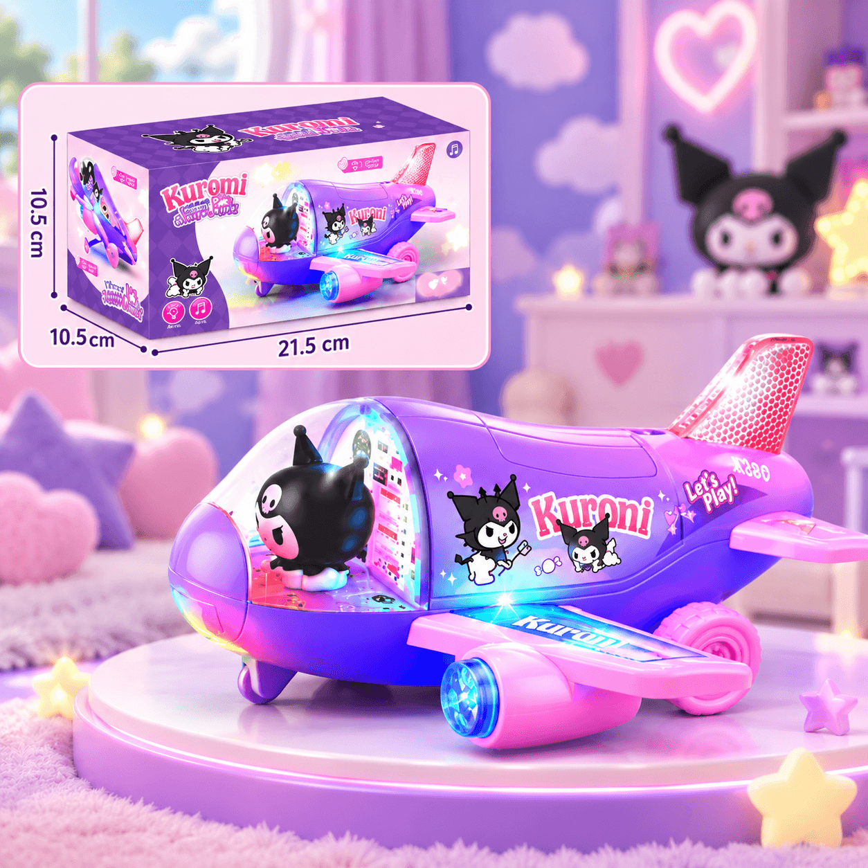 Avión de Juguete Kuromi con Luces y Sonido Morado