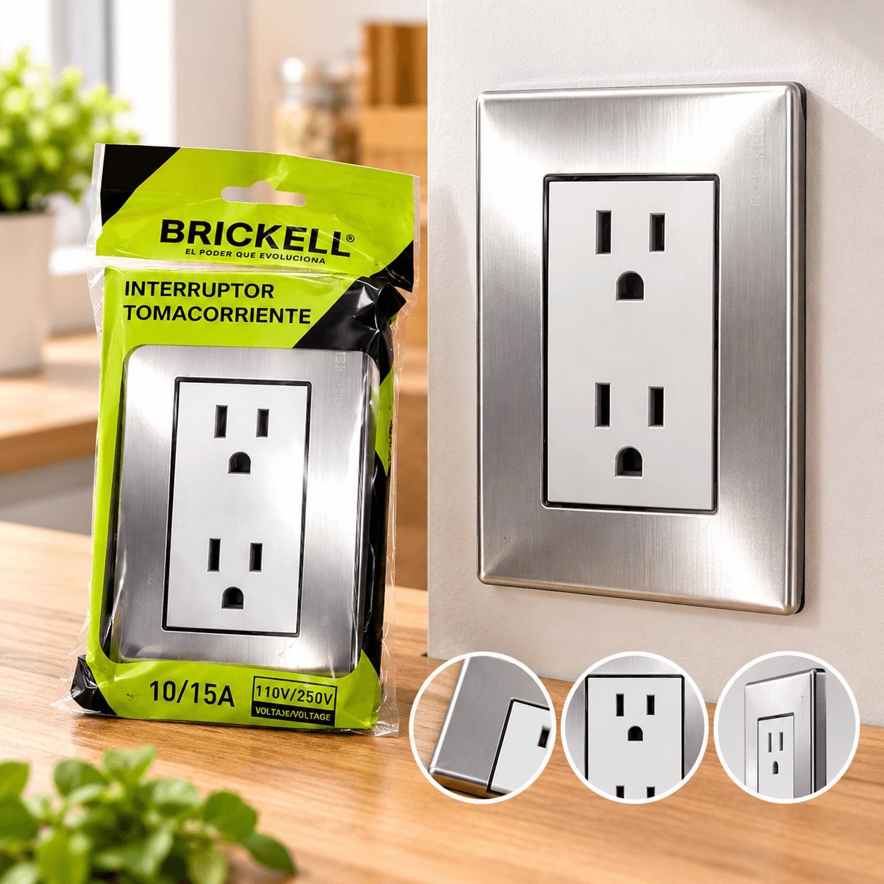Tomacorriente Doble Plateado Brickell 10/15A