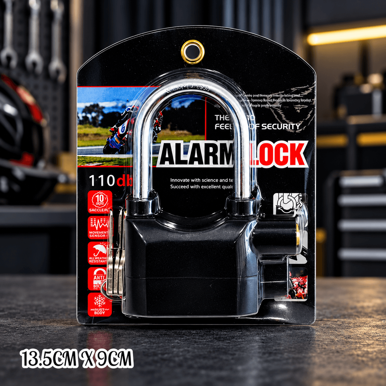 Candado con Alarma Negro Arco Cromado 13,5 × 9cm